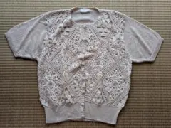 サマーニット　カーディガン　半袖　ベージュ　LL