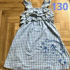 シナモロール　ワンピース 水色チェック　130