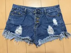 ダメージデニム ショーパン ダークブルー XL