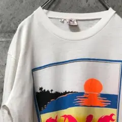 鮮やかな夕日 魚 描 COZUMEL プリント Tシャツ