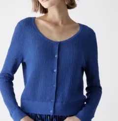UNIQLO:C レースラウンドネックショートカーディガン　ブルー M