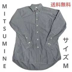 【良品】MITSUMINE ネイビーストライプ ボタンダウン調シャツ サイズ M