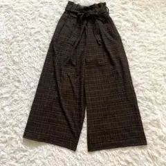 THE SHOP TK チェック柄　ワイドパンツ　小さいサイズ　S ブラウン茶