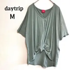 daytrip 【М】グリーン Vネック 半袖シャツ チュニック 古着