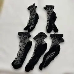 【美品】柄ありシースルー　ソックス　黒　まとめ売り