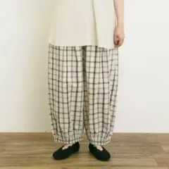 今期完売/サマンサモスモス/綿麻平織りウエスト切替ギャザーバルーンパンツM