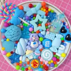 A809-デコパーツ　まとめ売り　ロリポップ　スイーツ　ブルー系