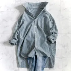 美品 フレームワーク 2021AW カラーストライプシャツ グリーン