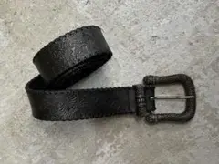 エンボス加工 レザーベルト ブラック 古着 ヴィンテージ