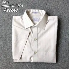 USA製 80s Arrow 半袖 シャツ 象牙色 ストライプ フォーマル L