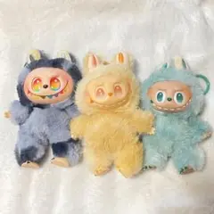 (84) 3体セット ぬいぐるみ ペンダント グレー 黄色 みどり キーチェーン