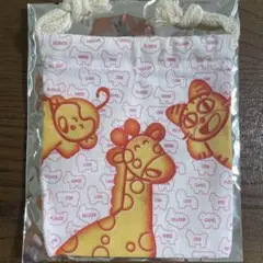 たべっ子どうぶつランド　カラフルミニ巾着　きりん　さる　ねこ　ガチャ　巾着