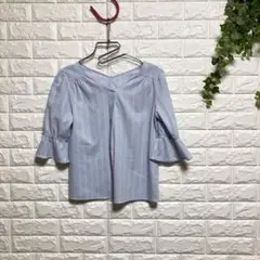 【ミッシュマッシュ】（M）Vネックブラウス フレアスリーブ バックボタン