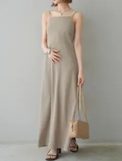 ★リュミエ 同型 カップ付カットリブキャミワンピース ベージュ