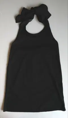 シフォンリボン　ホルターネックキャミソール　ブラック