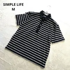 SIMPLE LIFE 半袖 ポロシャツ ボーダー 白黒 M 男女兼用