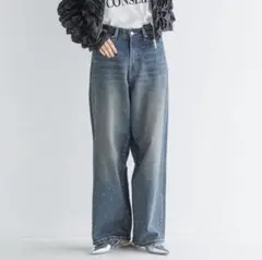 完売品　LOWRYS FARM ビジューワイドストレートデニム　ビジューデニム