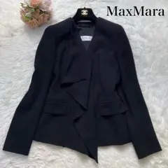 美品⭐️マックスマーラ 最高級白タグ アシンメトリーノーカラージャケット 黒 38