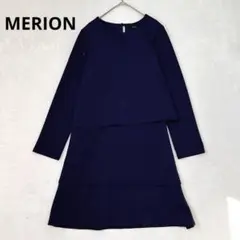 美品✨p04【メリオン】ティアードワンピース　ハリのある素材　ネイビー　11号