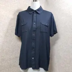 ボス　半袖コットンシャツ　ネイビー　M　u6536c