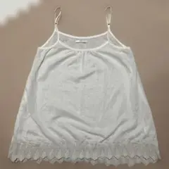 アイボリー ビーズ刺繍　キャミソール　重ね着にオススメ裾ビーズ刺繍　タンクトップ