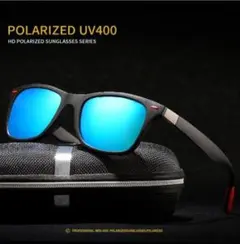 UV400 偏光レンズ ミラー サングラス 黒/青