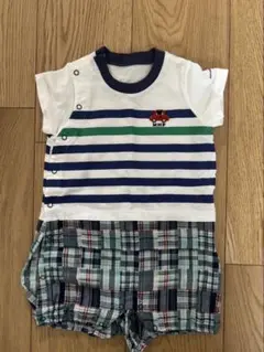 ミキハウス　ストライプ・チェックロンパース M-84