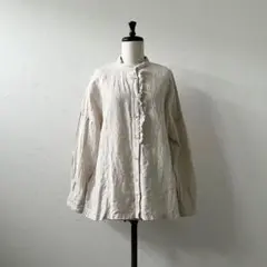 motomi.m モトミエム バンドカラー リネンブラウス