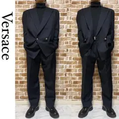 【美品】Versace セットアップ ネイビー デザインボタン ストライプ