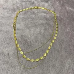 153.ゴールド リーフ型 ロングネックレス 2重チェーン