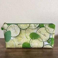 ハンドメイド　カラフル　ライム　リーフ　少し大きめ　ちょこっ台形　ペンケース