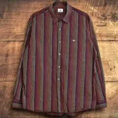 ラコステ　マルチストライプシャツ　ブラック系　XL　ワンポイント刺繍ロゴ　レトロ