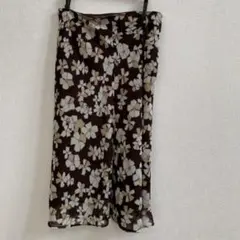 膝丈スカート ブラウン 花柄