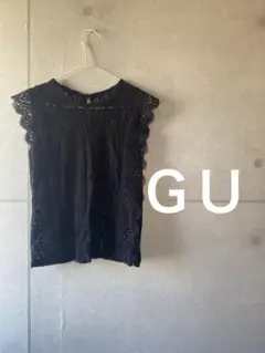 1541. GU 総レース ノースリーブ ブラウス ブラック
