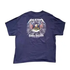 7TSM3【GILDAN】イーグル×マグロ　プリントTシャツ　紺　古着used