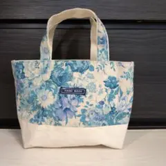 ハンドメイド、 ミニトートバッグ、アンティークローズ（ライトブルー）