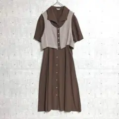 【Reve Level】ロングシャツワンピース (7AR) ベスト付き 半袖