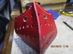 本革手作りマスク 赤(目玉付き)