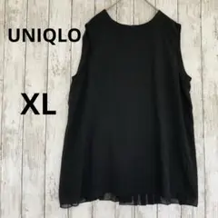 【UNIQLO】ユニクロノースリーブシアープリーツブラウストップス　黒XL透け感