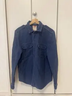 ネイビー デニム 長袖シャツ ポケット付き