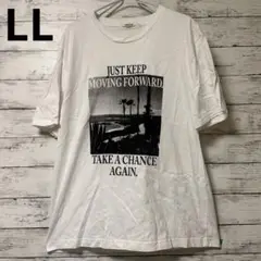ホワイト グラフィックプリント Tシャツ 半袖　綿　LL