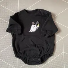 ゴースト刺繍の黒いロンパース　70㎝