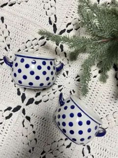 Polish pottery 水玉 スープカップ 2個セット　ポーリッシュ