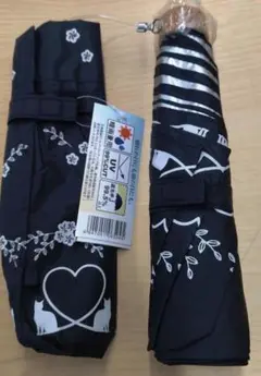 ハートと猫柄の晴雨兼用折りたたみ傘