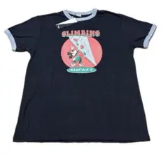ディズニークライミングミッキー Lリンガ ーTシャツ 綿混ブラック