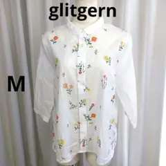glitgern　シャツ　花柄プリント　ホワイト　M　五分袖シャツ◆1-1-1