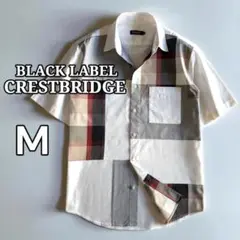 美品 クレストブリッジ 前面チェック コットン 半袖シャツ M ホワイト 白