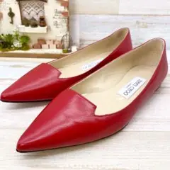 JIMMY CHOO ジミーチュウ 21.5 フラットシューズ レッド レザー