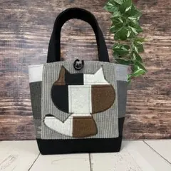 ハンドメイド トートバッグ　No.857 一点物　パッチワーク風　ネコバッグ
