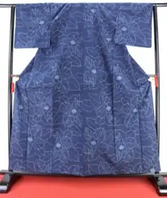 【単衣】紬 大きな花